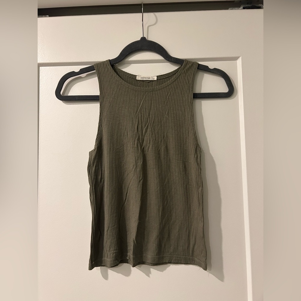 Antistar Olive Green Ribbed Cropped Tank Top